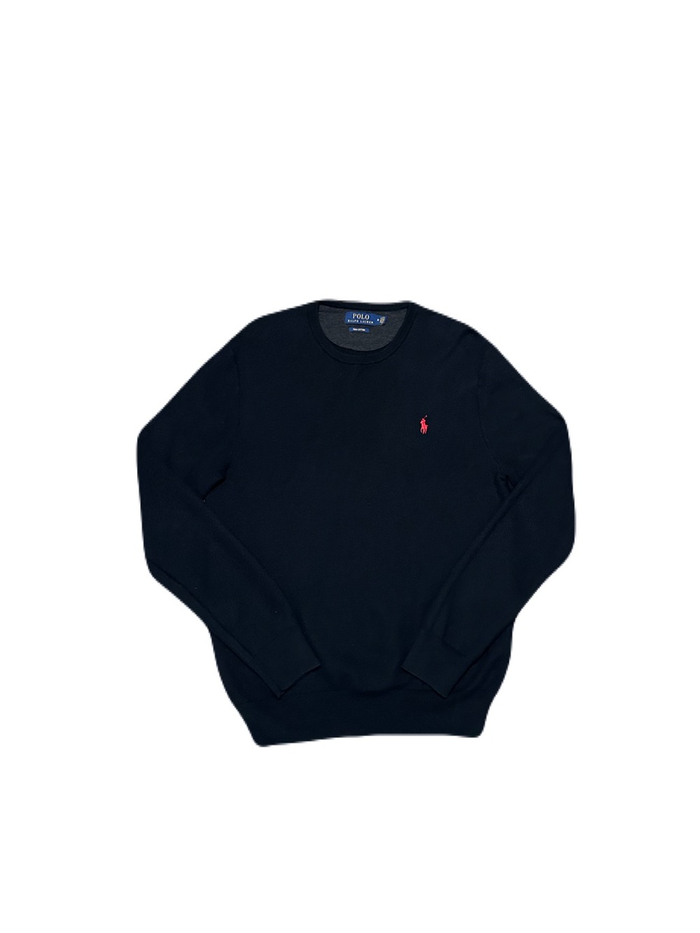 Polo Ralph Lauren Sweater Mens medium Black Pique Pima Cotton Pony Crew Neck